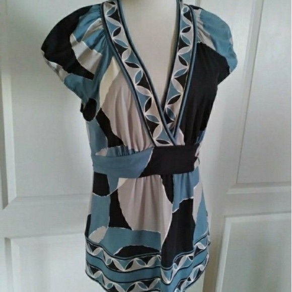 BCBGMAXAZRIA PEASANT BLOUSE EMPIRE WAIST CAP SLEEVE MEDIUM WOMENS MEDIUM - Picture 3 of 3